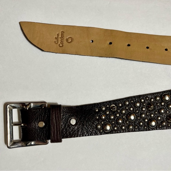 Calleen Cordero Leather Belt Silver Studded Wide Brass Buckle Y2K 32 Designer main image 6